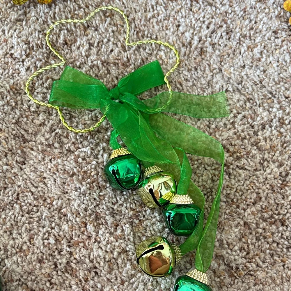 Festive Green and Gold Garland with Bells